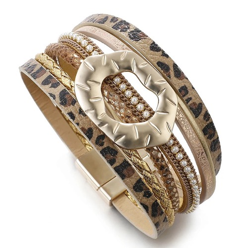 ブレスレット  動物 アニマル チェーン ヒョウ ハート レザー メタル パール レトロ レディース 透かし 幾何学