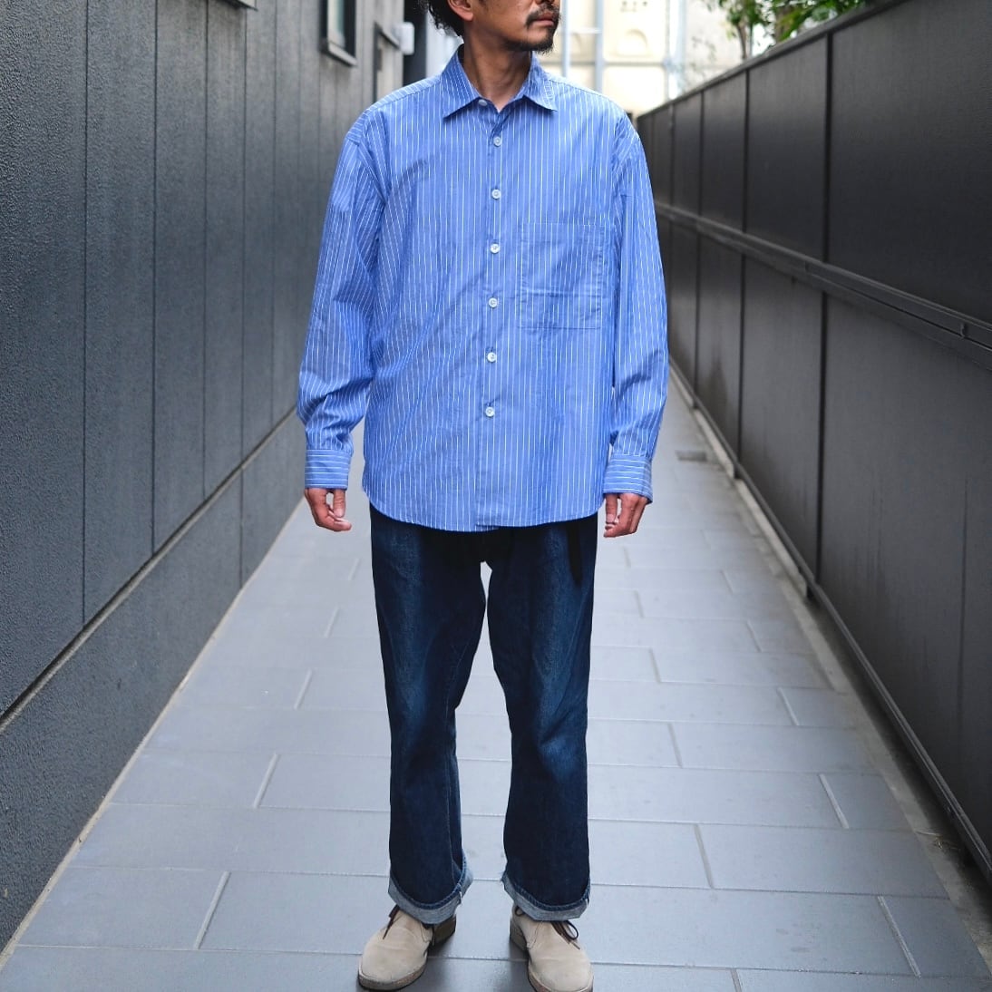 EVAN KINORI(エヴァン キノリ) / Big Shirt Two Organic Cotton Stripe