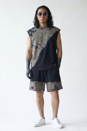 【セットアップ可】黒染めタイダイハーフパンツ カカオ60%