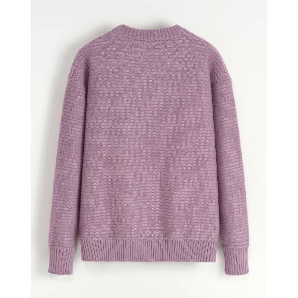 ピンクパープル あぜ編みミドルゲージニット オーバーサイズ 秋冬