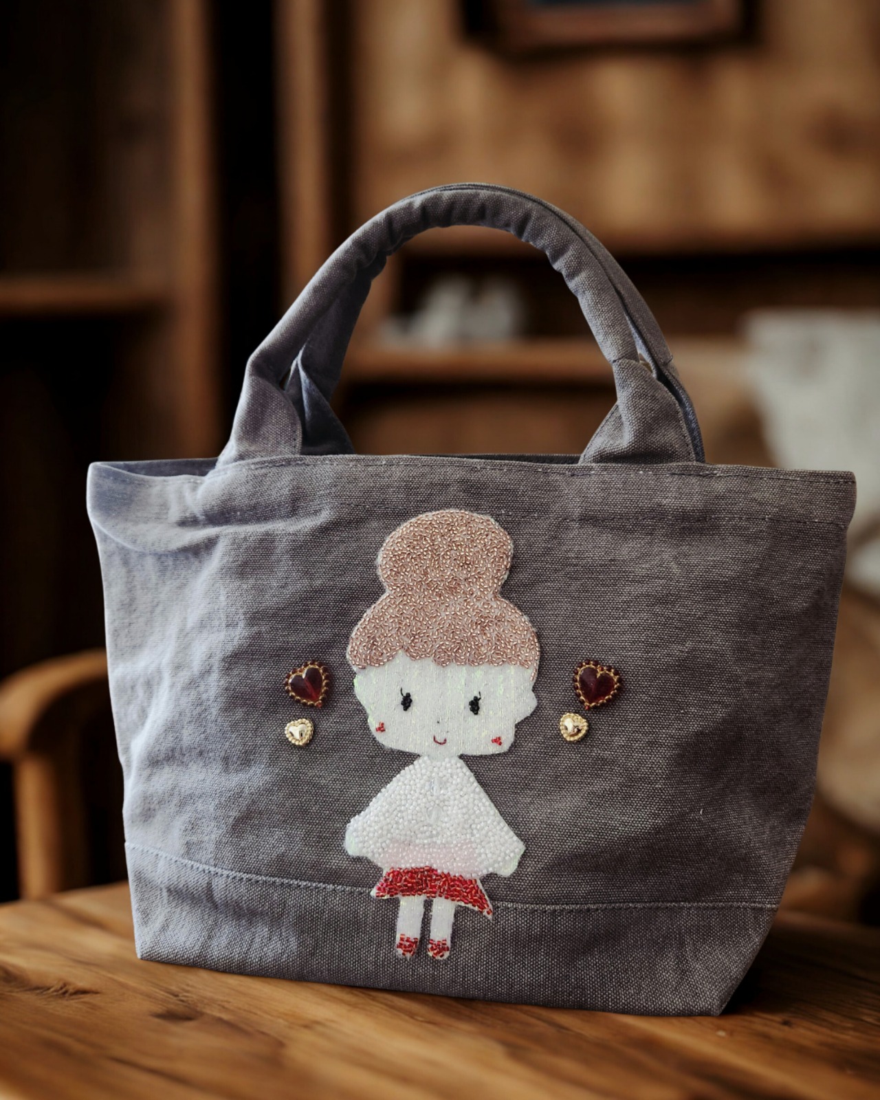 ♡ビーズ刺繍トートバッグ♡ クラシックルージュ - 3