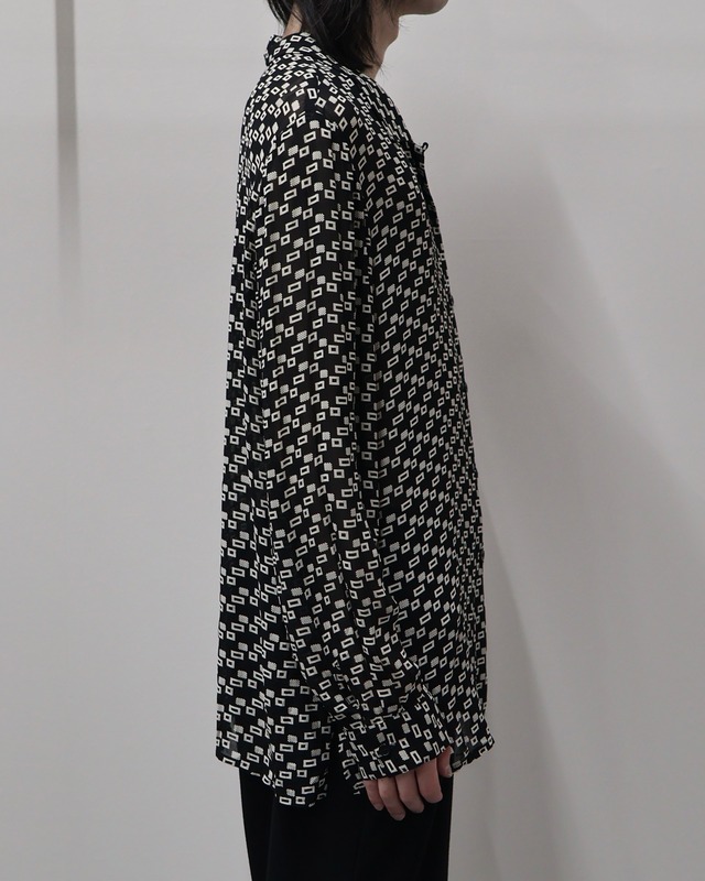 square design sheer open collar shirt / Kyoto store