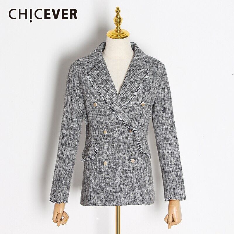 CHICEVERストライプパッチワークTelHitカラーブレザーノッチカラー長袖オータムスーツレディース2020 ロング 秋物 6base567453061850