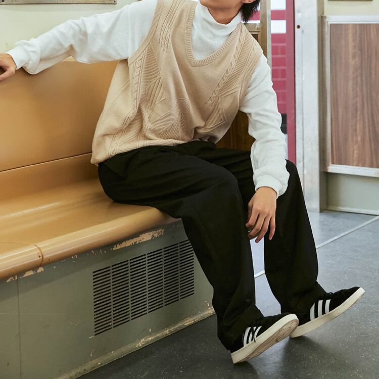 ★WIDE STRAIGHT DOUBLE PLEATED PANTS　　01144