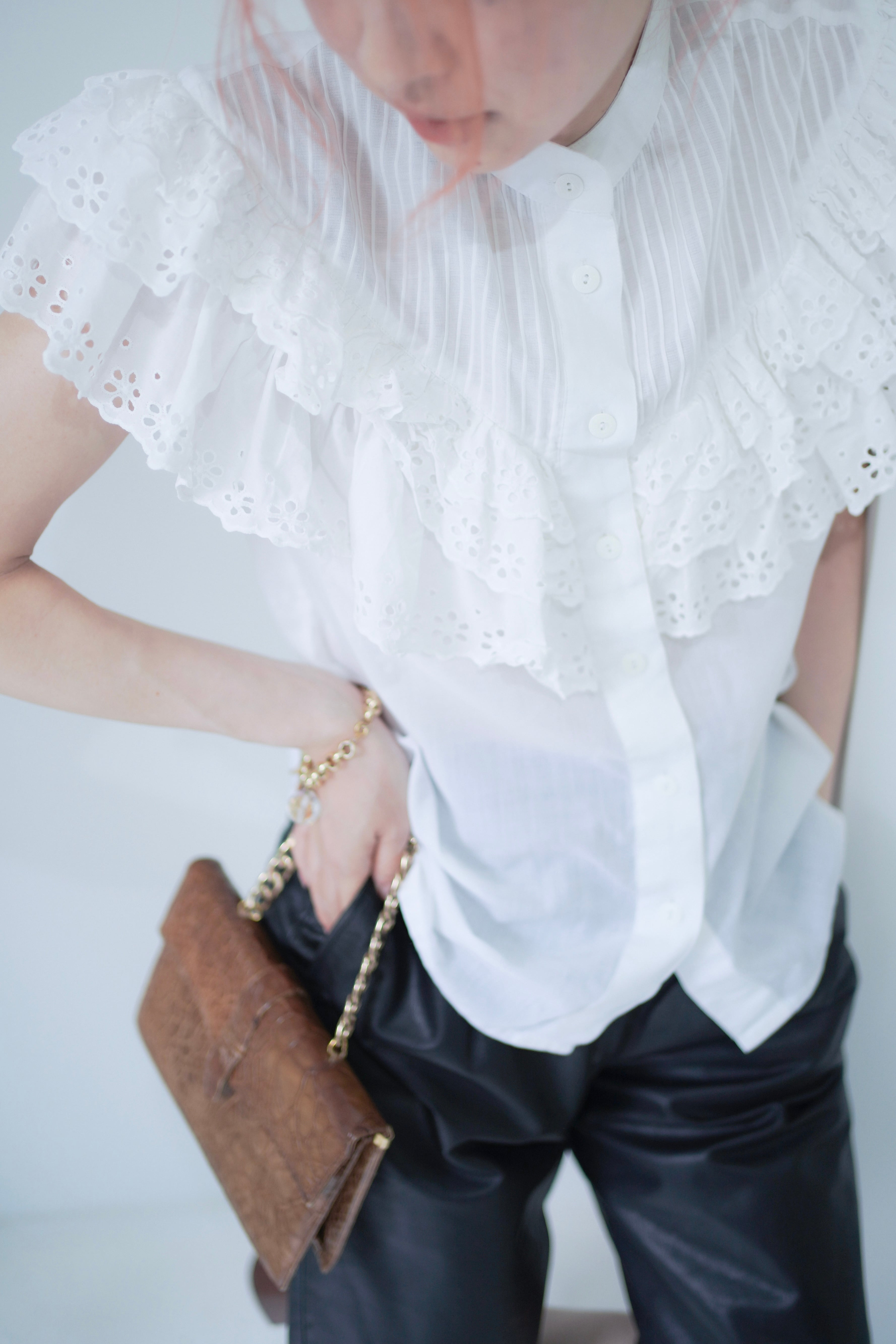 white frill blouse