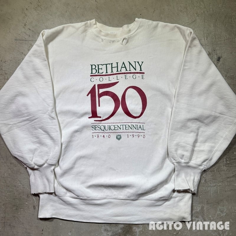 90's Champion チャンピオン リバースウィーブ スウェット BETHANY COLLEGE 150周年 ホワイト 刺繍タグ X-LARGE USA製 希少 ヴィンテージ BA-2906 RM3327H