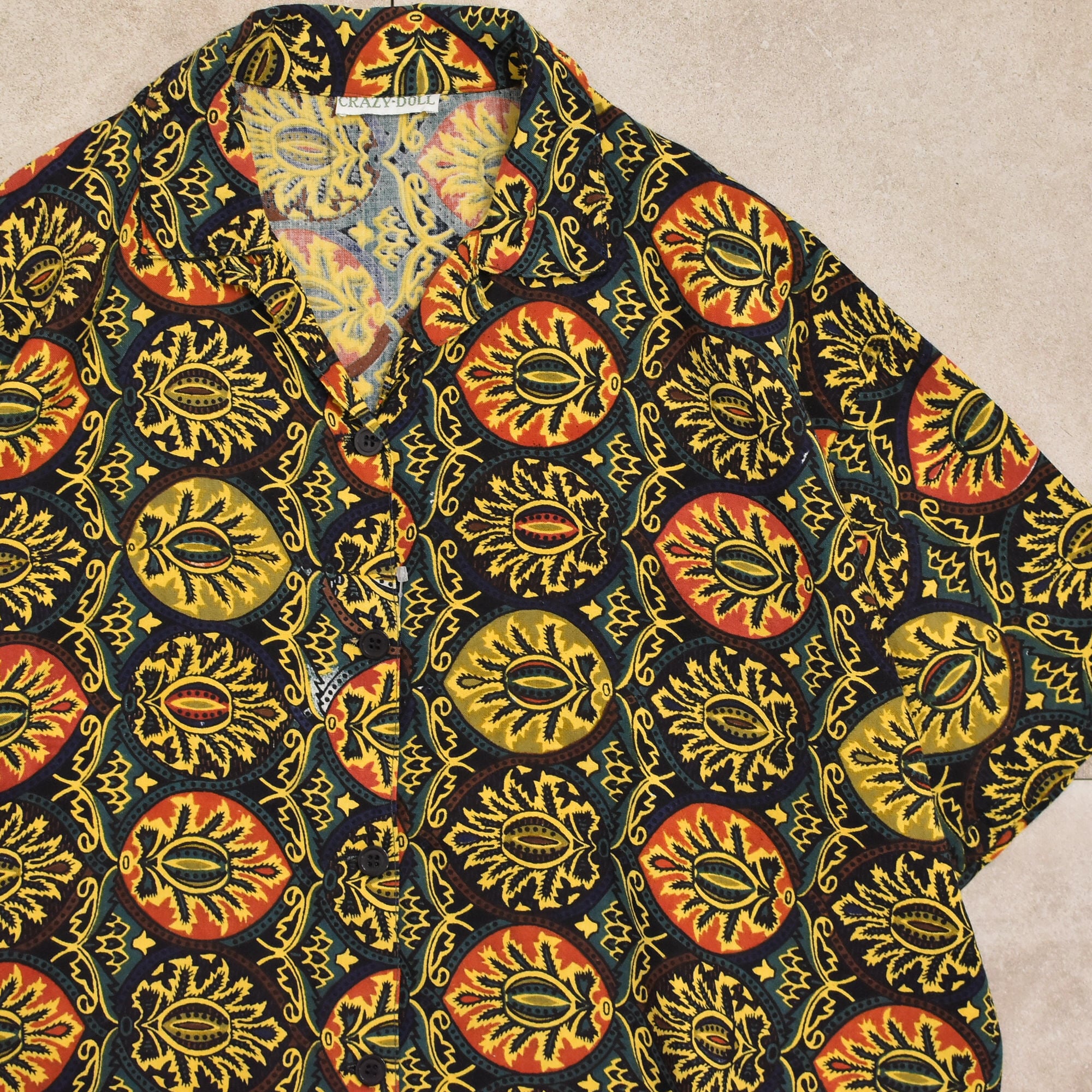 80~90s CRAZY-DALL batik pattern open collar shirt
