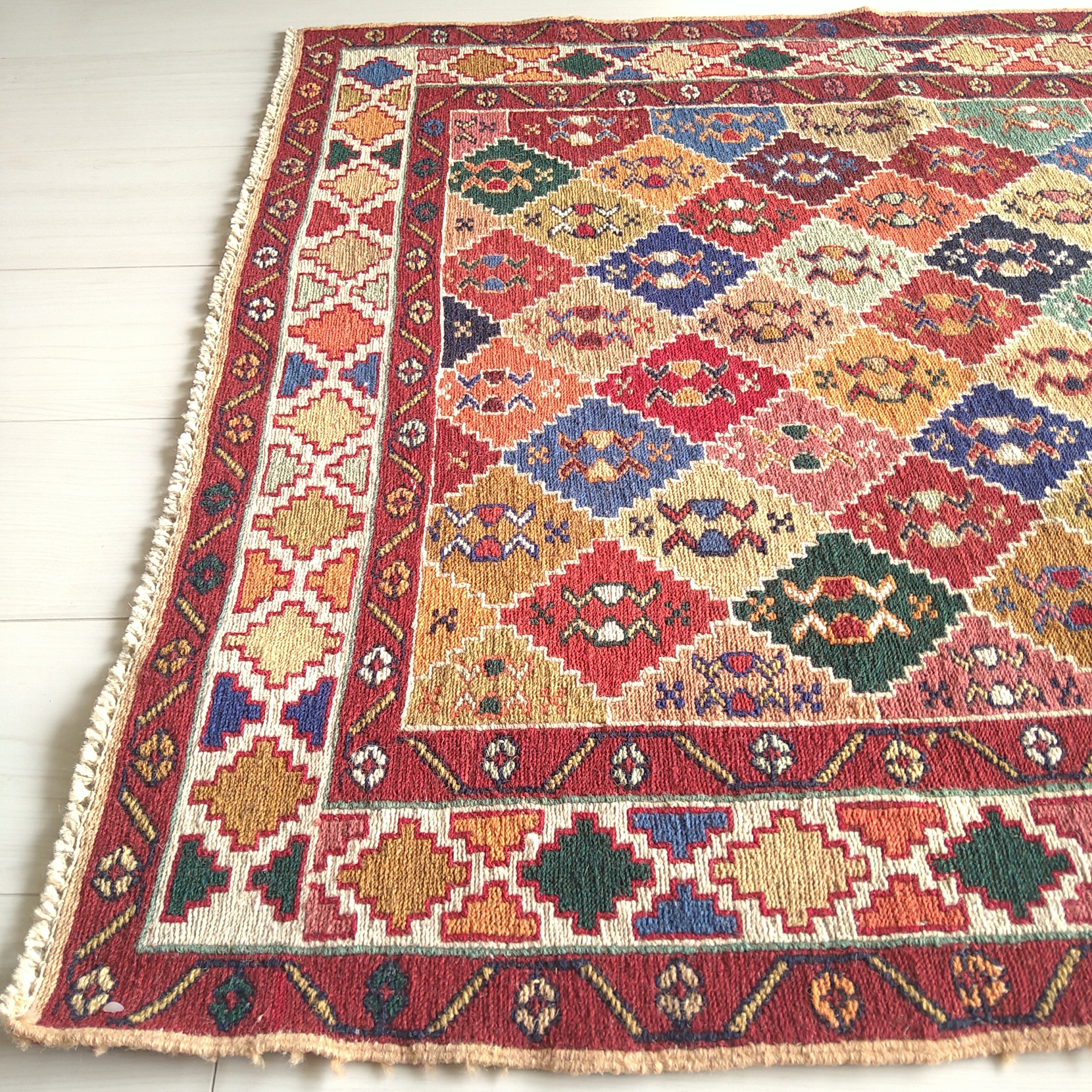 ペルシャ絨毯 Persian Kilim 97x87cm Colourful ZigZag Diamonds ペルシャ絨毯