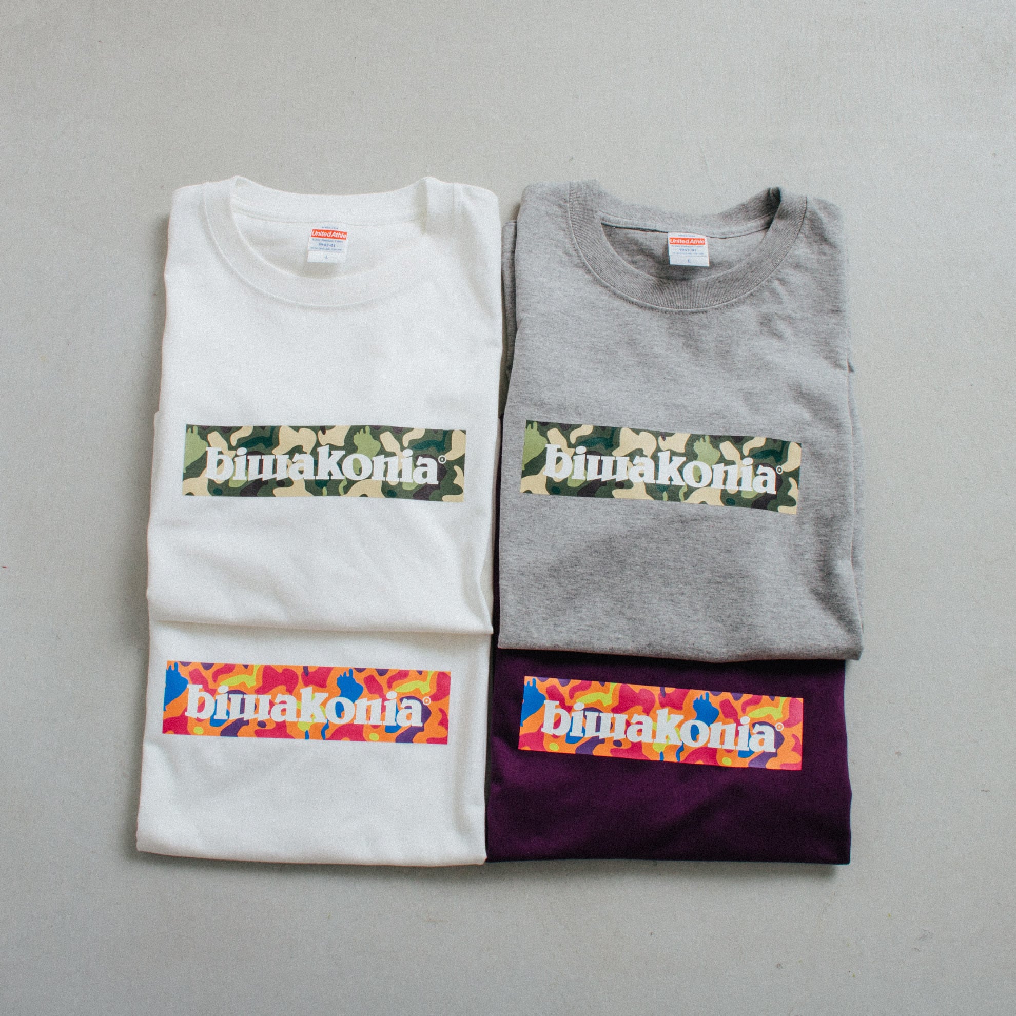 迷彩ロゴTシャツ(グリーンカモ×ホワイト) | biwakonia ビワコニア