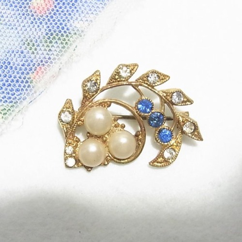 リーフ・フラワーブローチ　ヴィンテージブローチのセール通販  10552B