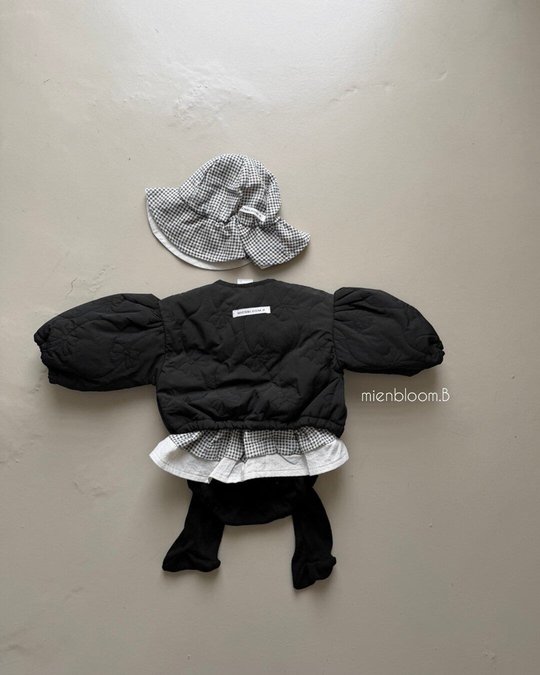 B714【即納】check ribbed rompers