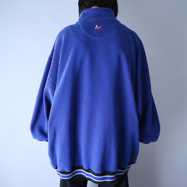 XXL over silhouette knit rib line design half-zip pullover