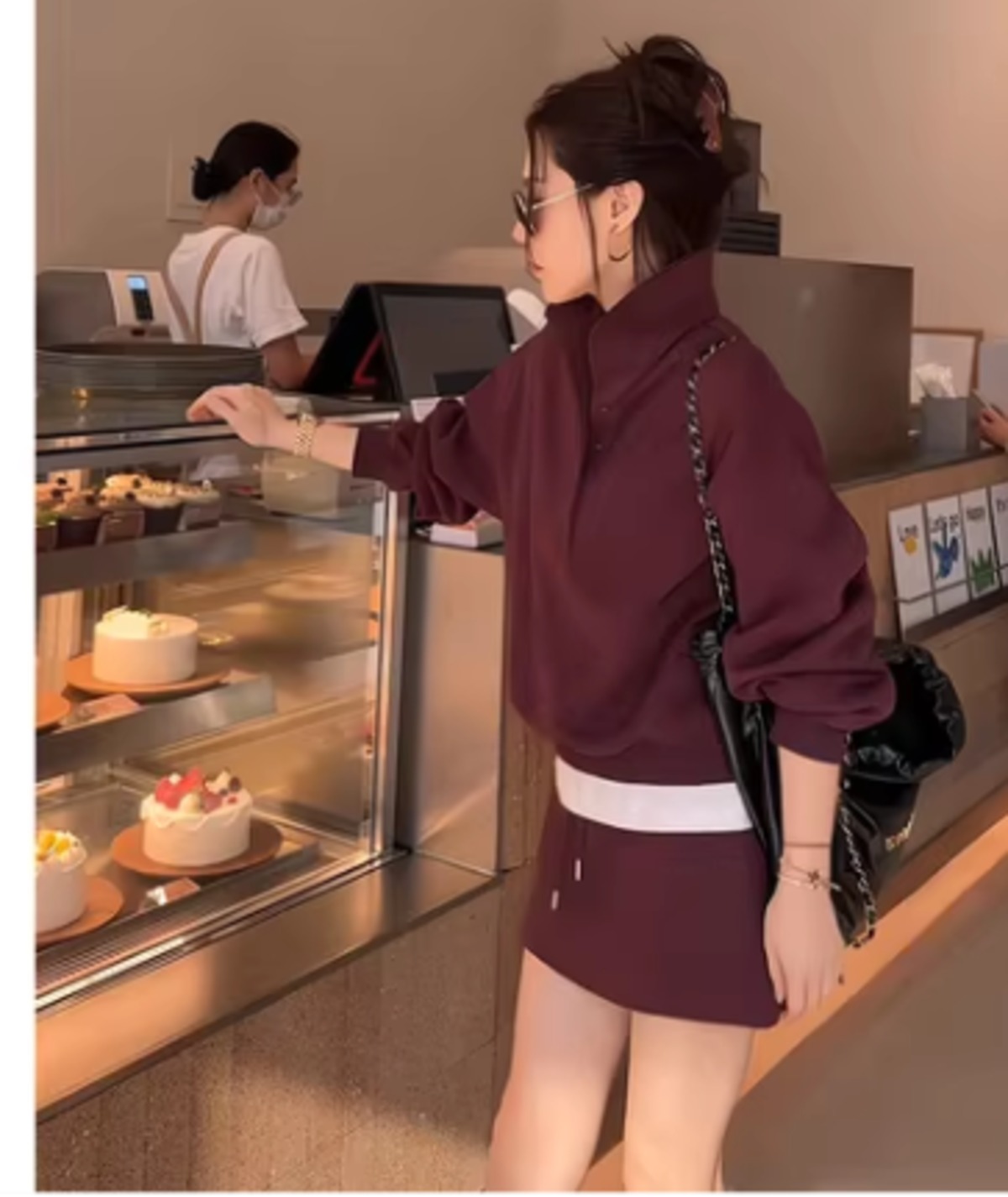 スポーティー♡ワインレッドスウェットトップス+ミニスカセットアップ