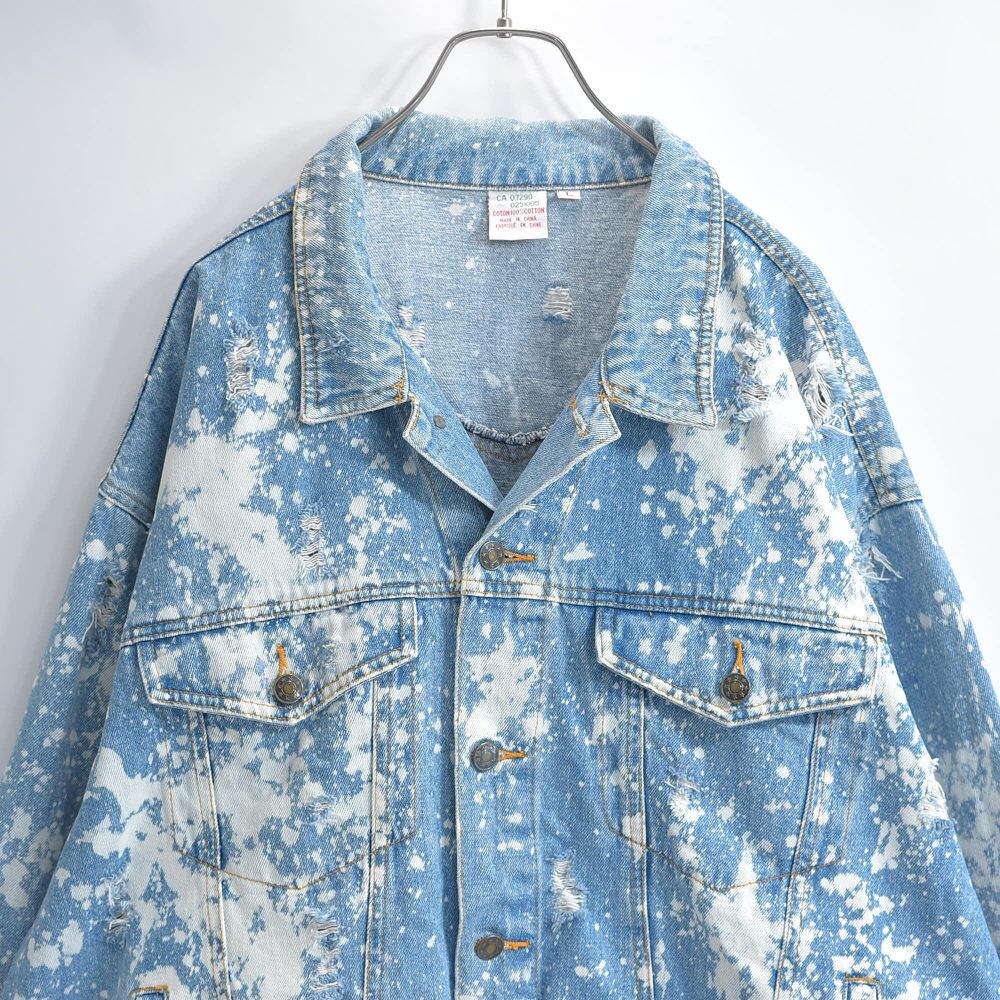 90～00s Tracker Jacket ブリーチ クラッシュ加工 デザイン デニムジャケット トラッカー ワーク ヴィンテージ ビンテージ カナダ USA アメリカ古着 メンズＸＬ相当 90～00s Tracker Jacket ブリーチ クラッシュ加工 デザイン デニム