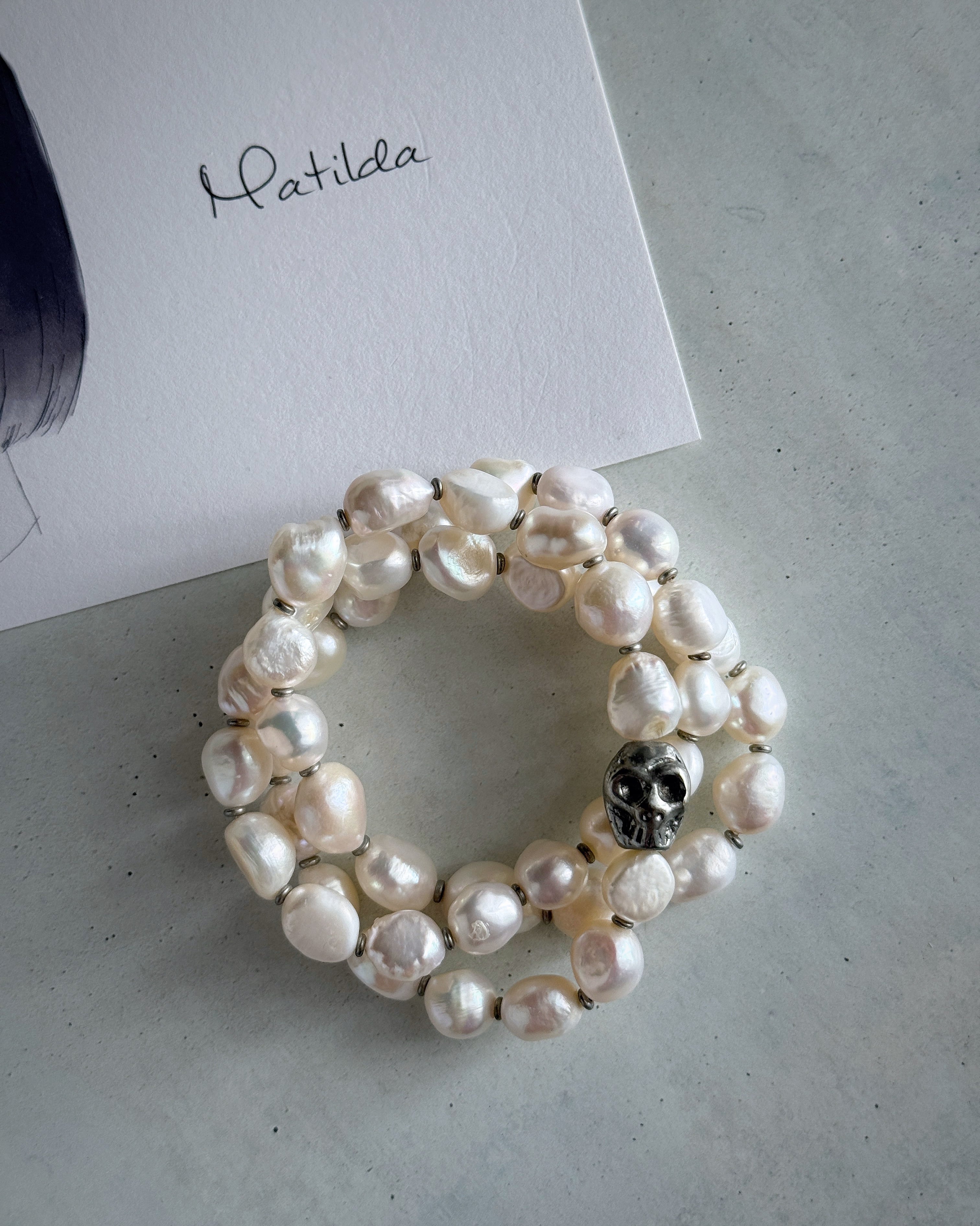 【再販】2way bracelet(淡水パール×スカル)