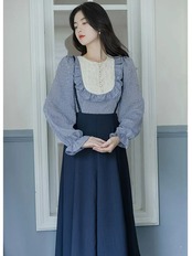 【0222】Elegant Skirt Stripes Long Sleeve 2 Piece Set
