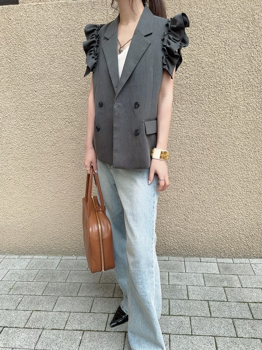 Frill tailored vest / gray（即納商品） | moripon