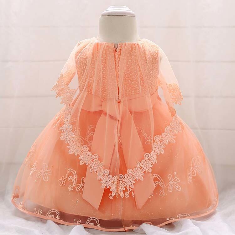 お花 ベビードレス 子どもドレス キッズドレス 赤ちゃん ベビー服 子供服 洋服 フォーマル用 ワンピース オレンジ ピンク 70cm 80cm 90cm 洋服 撮影 イベント セレモニー Elegant