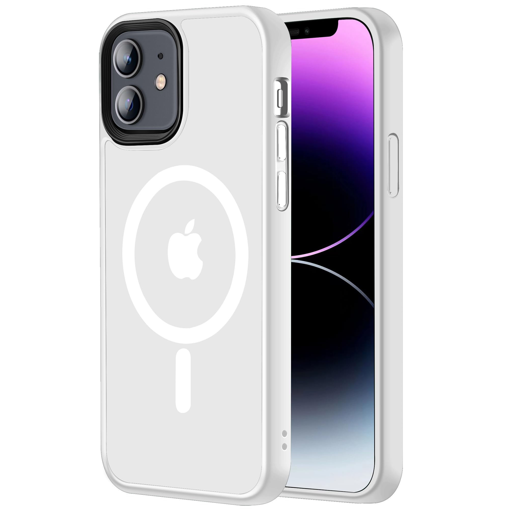 【米軍規格・MagSafe対応】Gtsoho iPhone 12 / 12 Pro 用 ケース 半透明 マグネット搭載 耐衝撃 マット感 黄ばみなし ストラップホール付き マグセーフ対応 ワイアレス充電対応 しろい