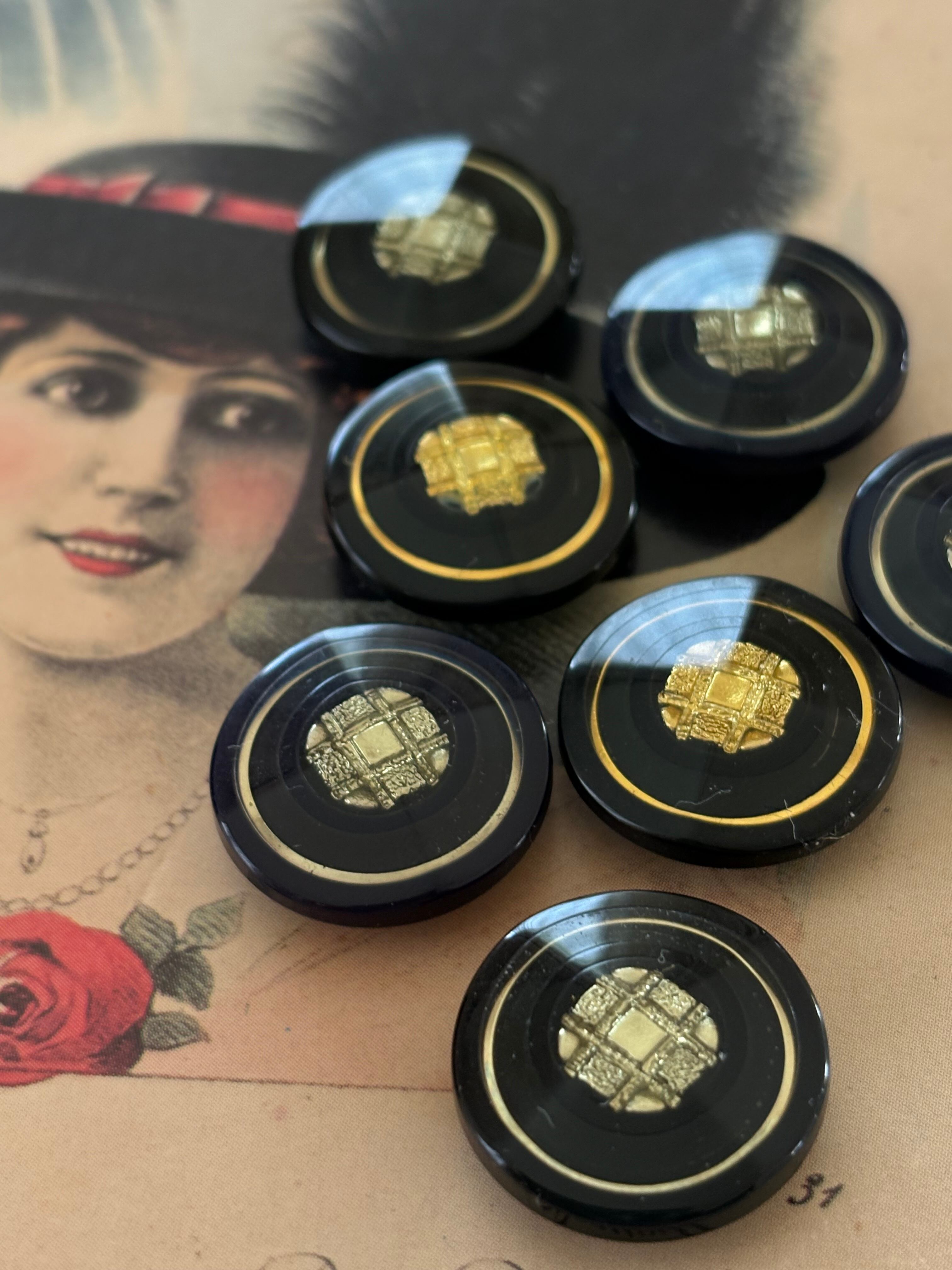 20mm Japaneseヴィンテージボタン レトロ ブラック×ゴールド/シルバー アクセサリーパーツ デコレーション材 レトロボタン