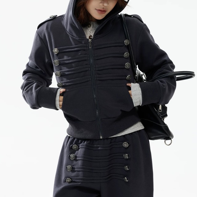 napoleon-style button zip hoodie　ナポレオンボタンジップパーカー　J2112