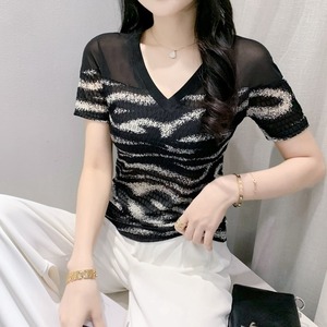 ゼブラ柄 Vネックプルオーバーメッシュトップス　G0762