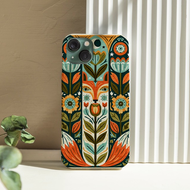 受注生産 iPhoneケース 花と小鳥の民芸ツリー｜フォークアート PSYF015A