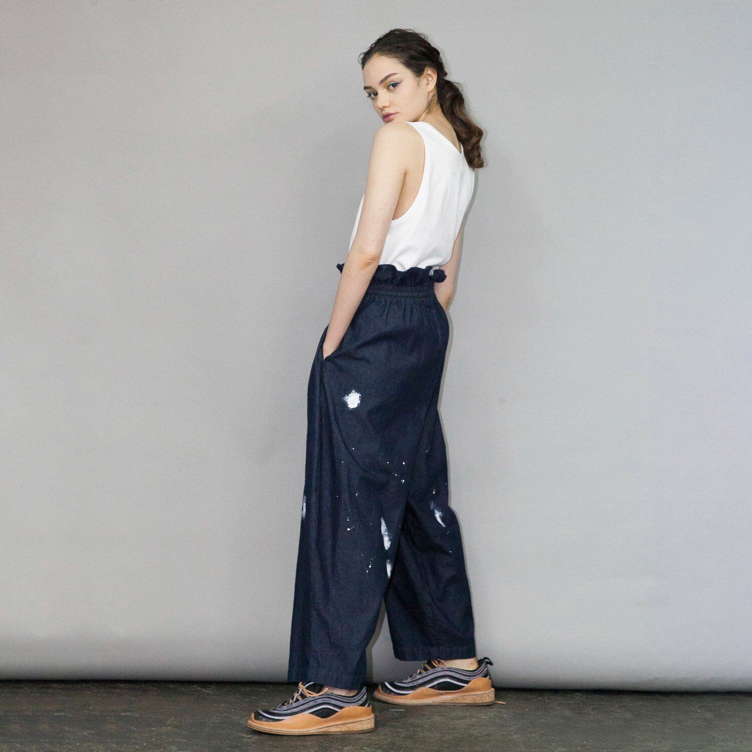 my beautiful landlet 8oz DENIM WIDE EASY PANTS (INDIGO / ONE WASH