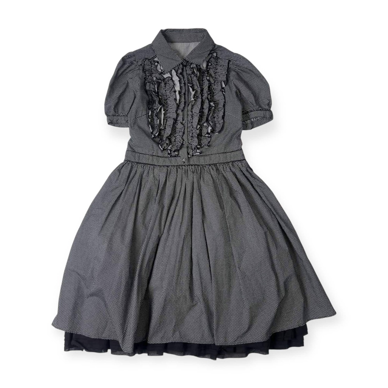 Lois CRAYON ロイスクレヨン ドット柄 フリル 半袖 ワンピース M/ブラック レディース