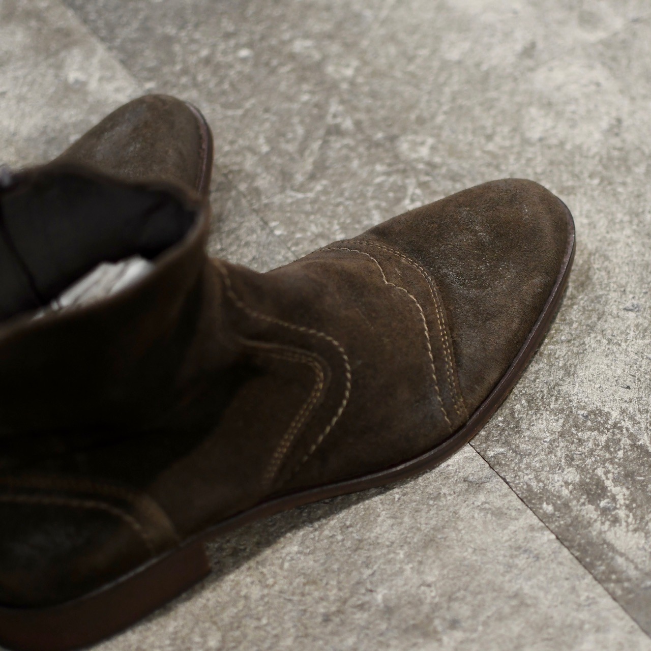 stitch design suede side zip boots