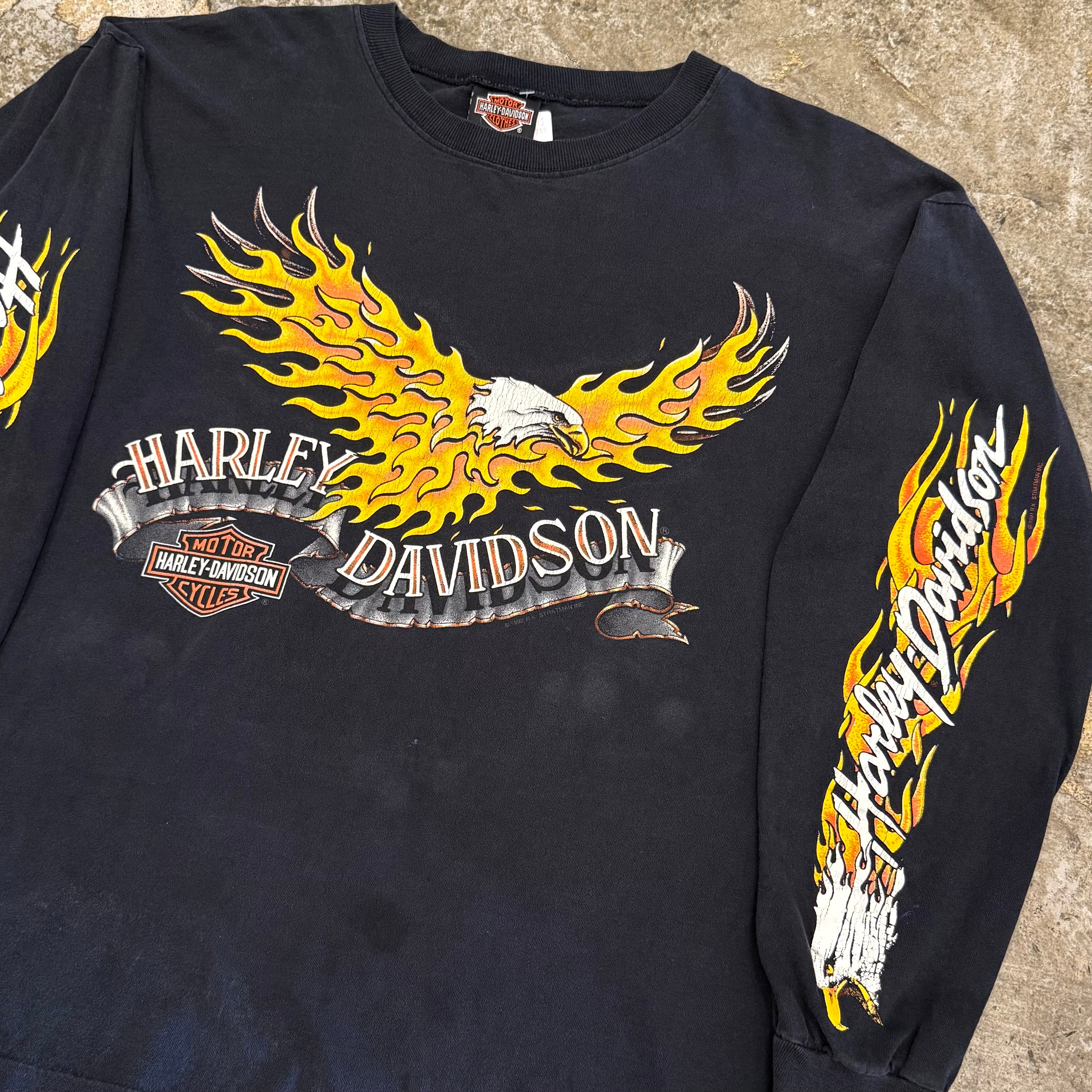 【両A面】90s Harley-Davidson イーグルフレイムTシャツ ｲｰｸﾞﾙ×ﾌﾚｲﾑ】90's Harley Davidson L/S T-shirt | spike osu
