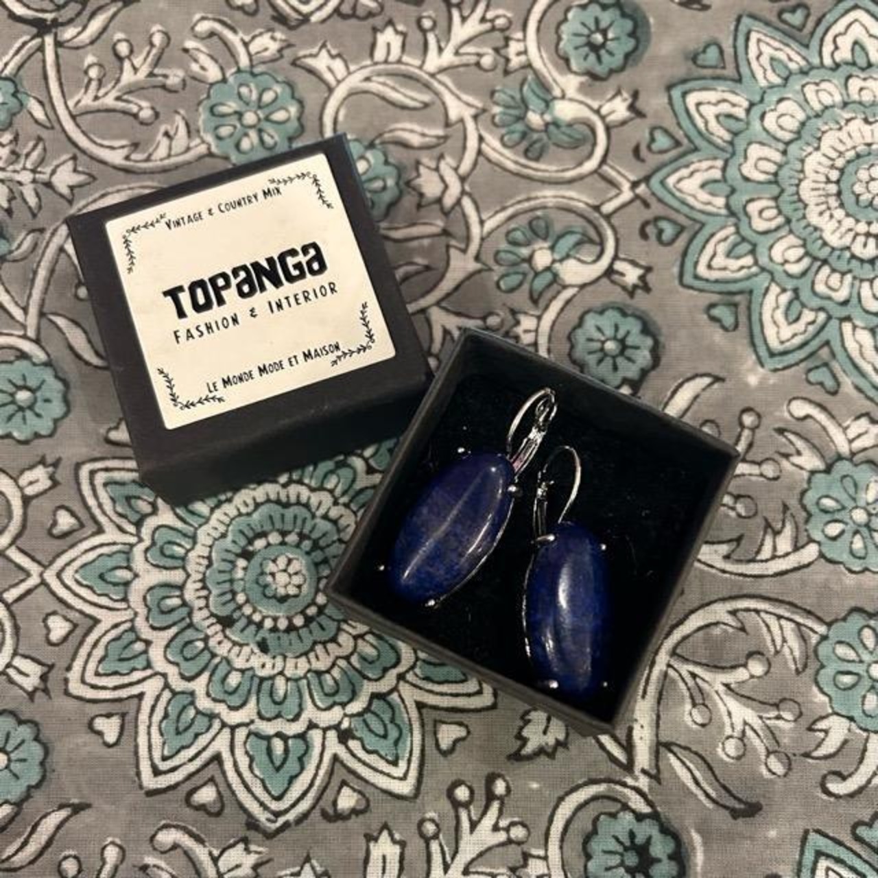 TOPANGA Jewelry　Lapis Lauli Drop Earrings ラピスラズリドロップピアス　合金　シルバー　ブルー　ピアス　石　紺色