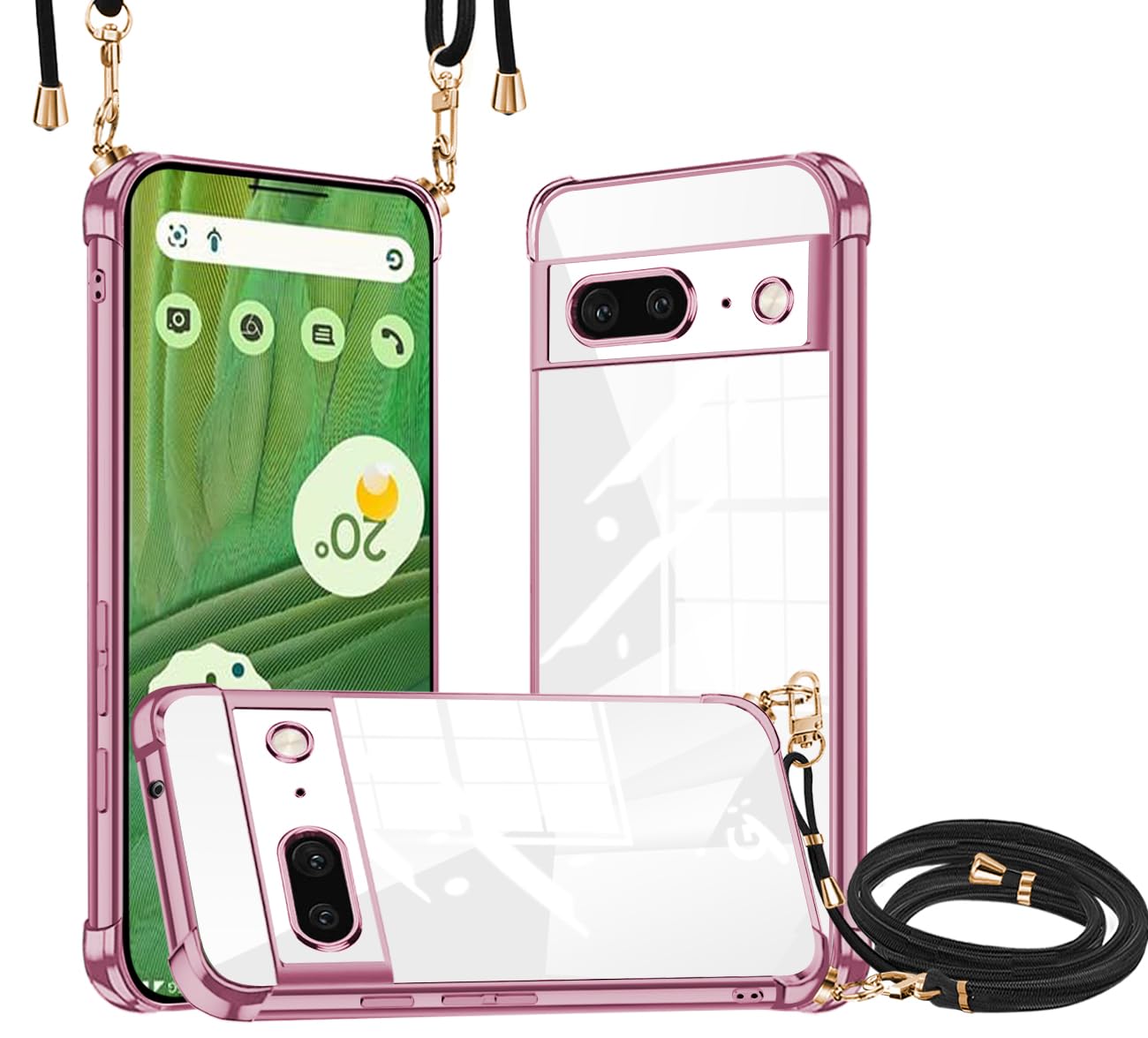 Google Pixel 8 ケース クリア ショルダー 新型韓国 可愛い 薄型 軽量 TPU バンパー メッキ加工 耐衝撃 グーグル ピクセル8 カバー 首掛け 肩掛け 斜めかけ 縄掛けストラップ付き 1.5MM 取り外し調節可能な Pixel 8 スマホ ケース 全面保護 指紋防止 黄変防止 落下防止 衝撃吸収 ワイヤレス充電対応【縄掛け-クリア 】
