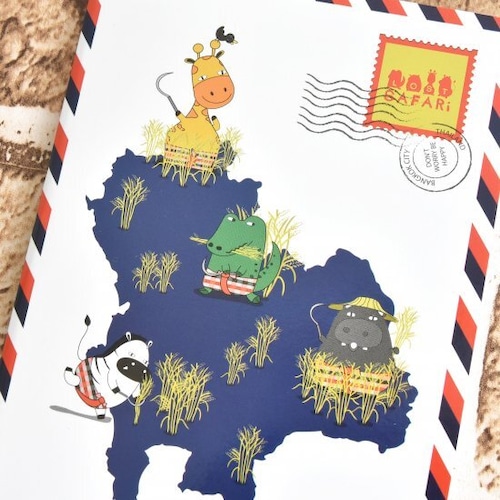 タイ アニマルイラスト メモノート 縦 表紙 タイの地図エアメール風柄