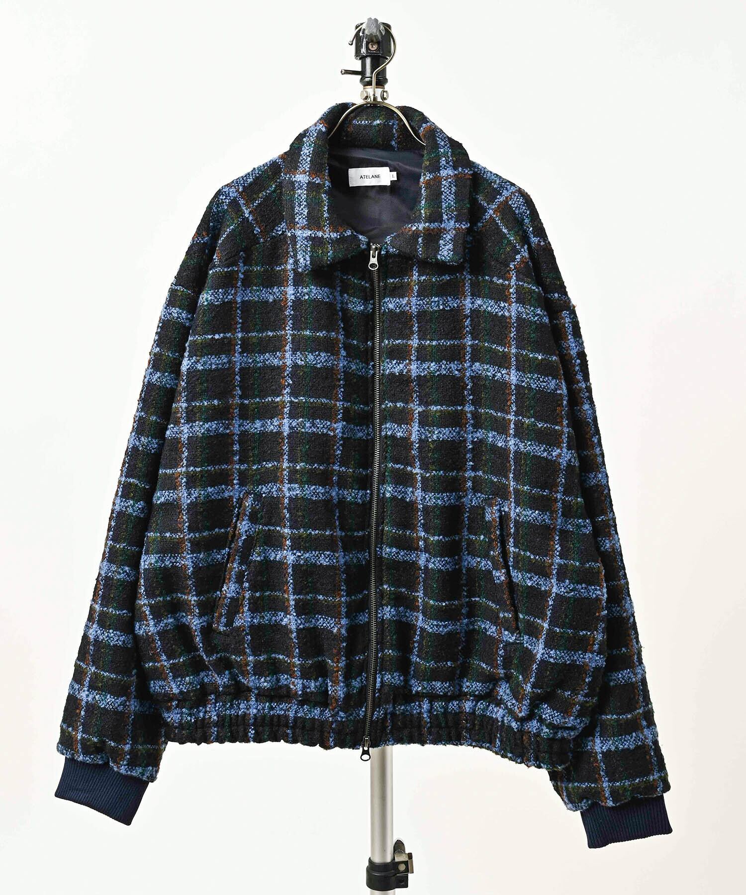 ATELANE Block Tweed Bomber Jacket (NAV) 26A-23070