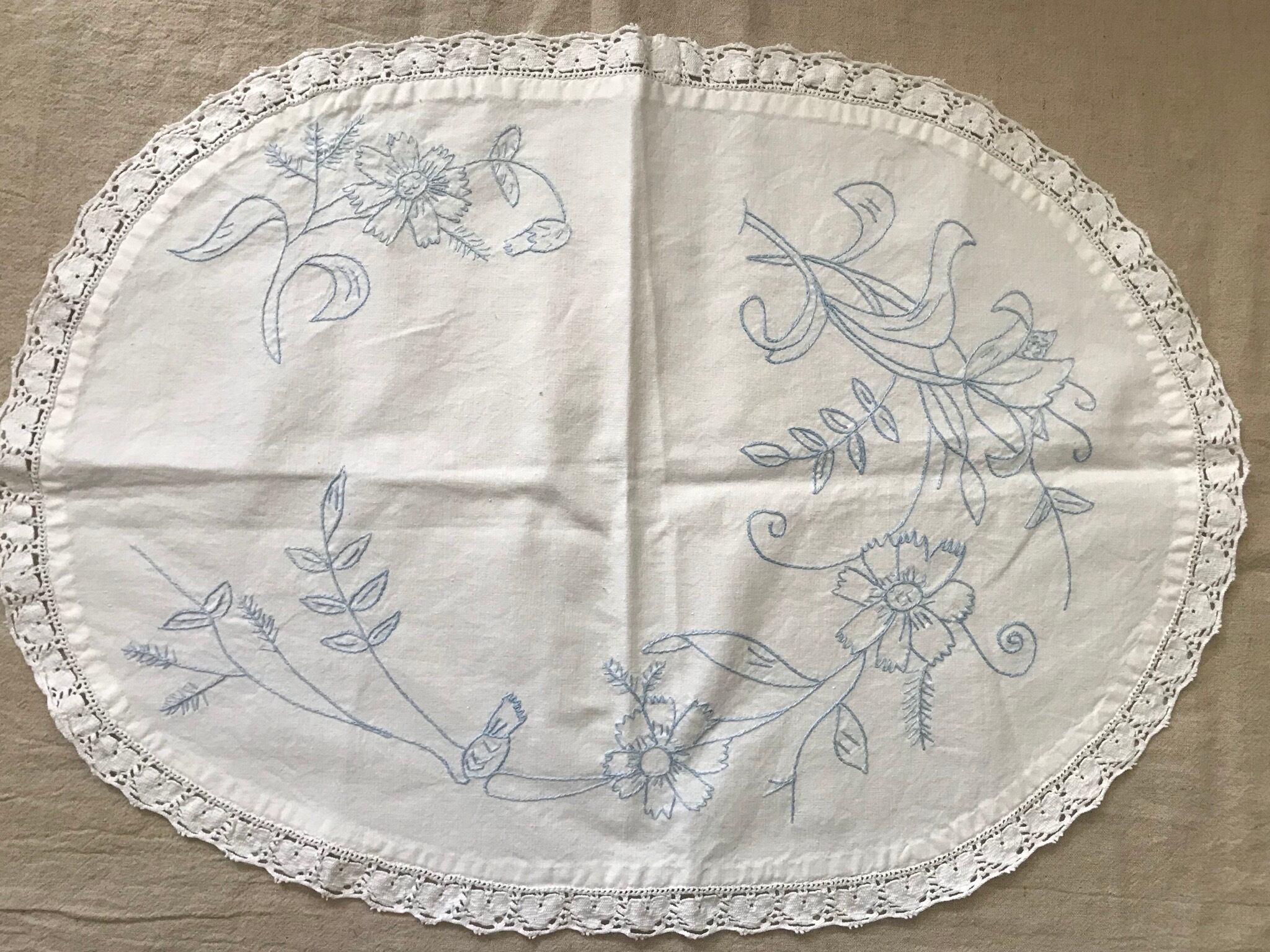 水色の花の刺繍布