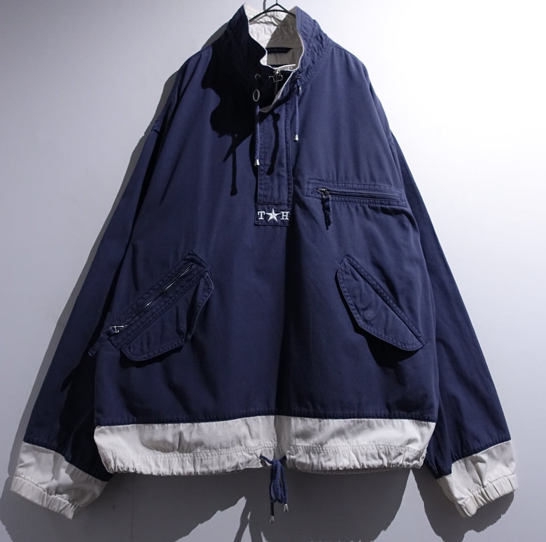 90s "TOMMY HILFIGER" Blue & White Logo Multi-Pocket Design Pullover Jacket