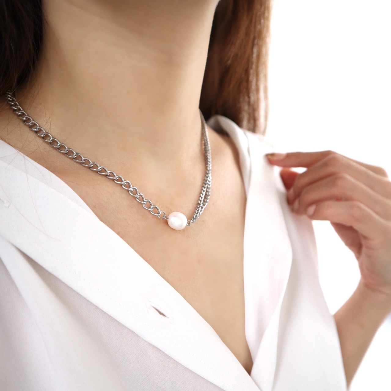 173N　ステンレスパールネックレス