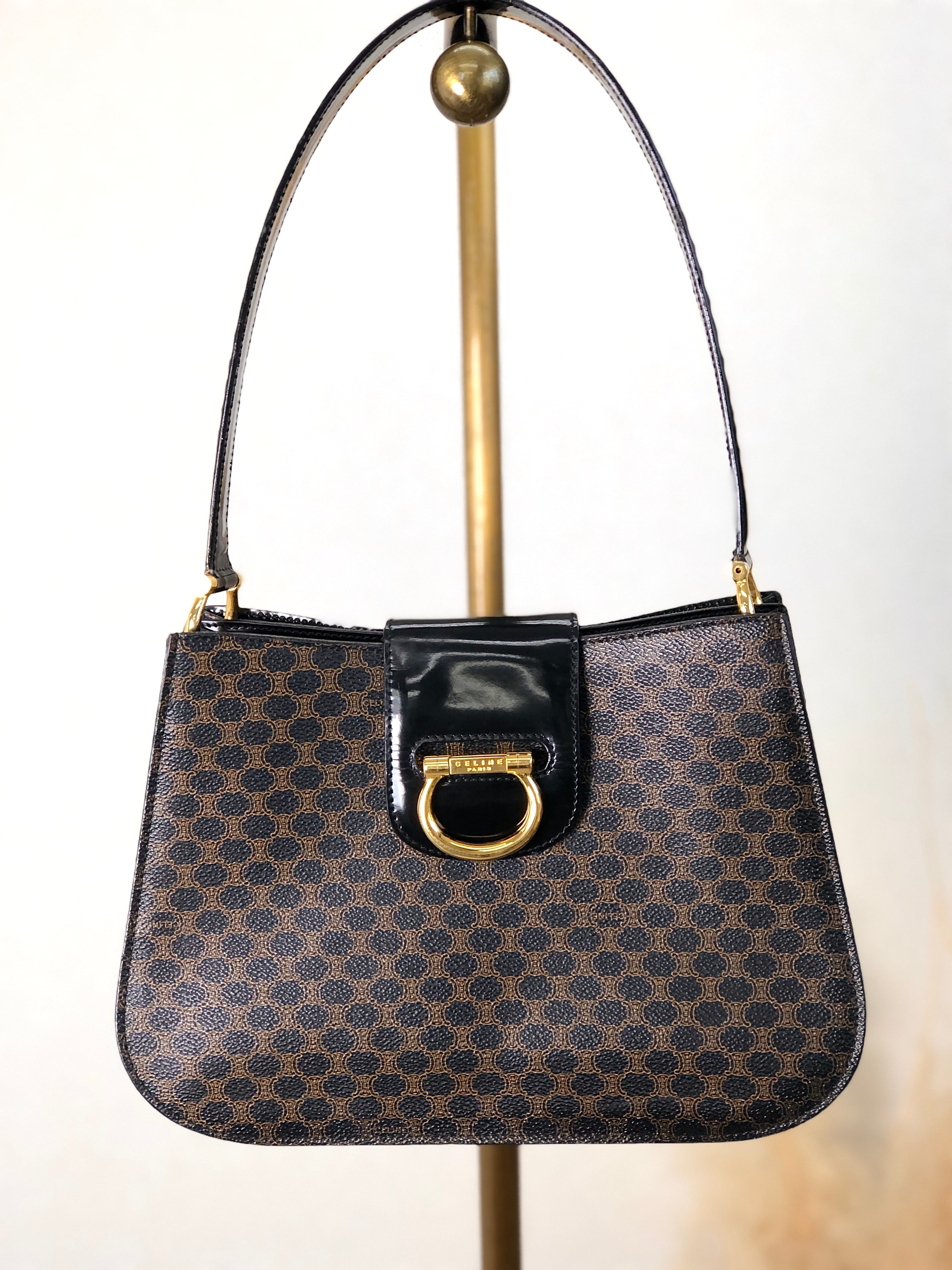 CELINE セリーヌ マカダム ショルダーバッグ ブラック ホースビット