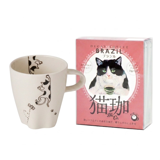 カフェインレス【猫の朝カフェ】軽量マグ コーヒー ブラジル ドリップ5P 波佐見焼 三毛ネコのマグカップ