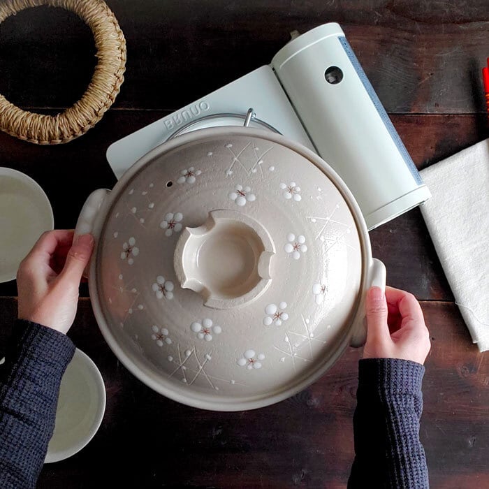 土鍋 9号 直火専用 小梅志野 4〜5人用 日本製 おしゃれ 萬古焼 花柄