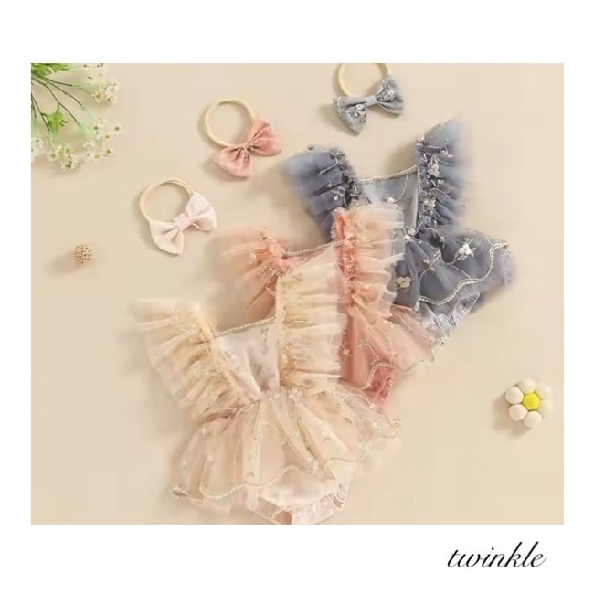 即納outlet品 flower tulle rompers gray80 サイズ