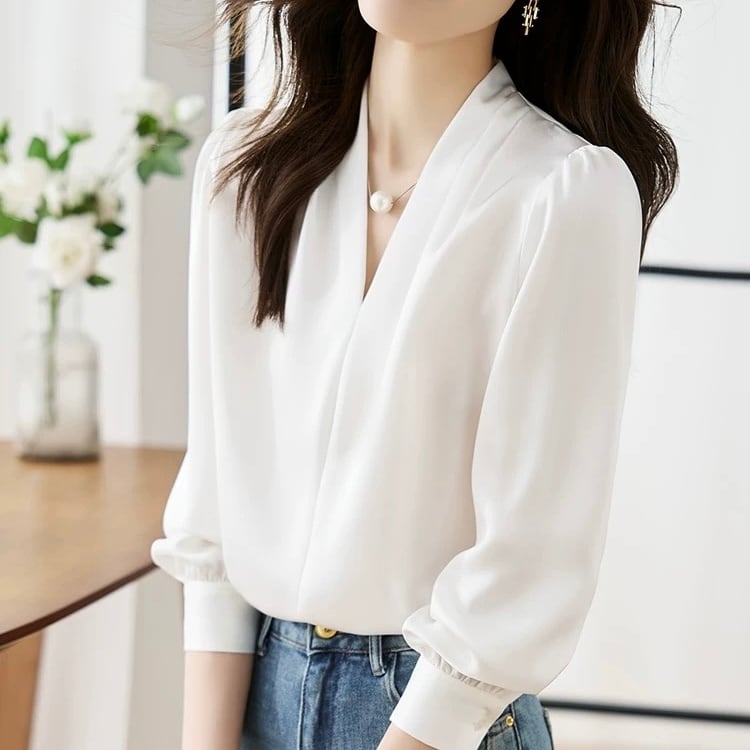 Vネックサテンシャツ ◆3col YH9038