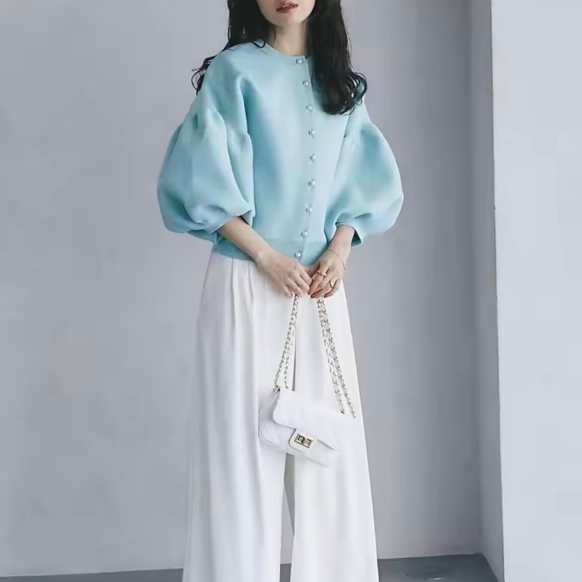 lantern sleeve knit cardigan