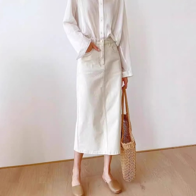 【スカート】 デニム スカート ホワイト 夏 レディース きれいめ 可愛い ハイウエスト ロングスカート 春 夏 秋 冬 20代 30代 40代 50代 フレアスカート ロング スカート ホワイト 白  S M L XL