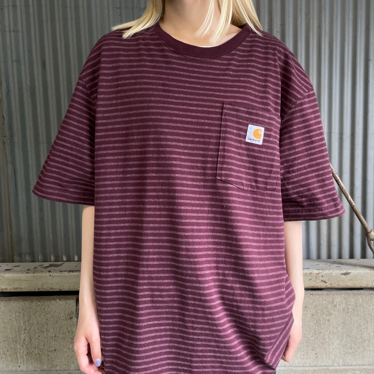 Carhartt カーハート ボーダー ポケットTシャツ メンズM 古着 ポケT 