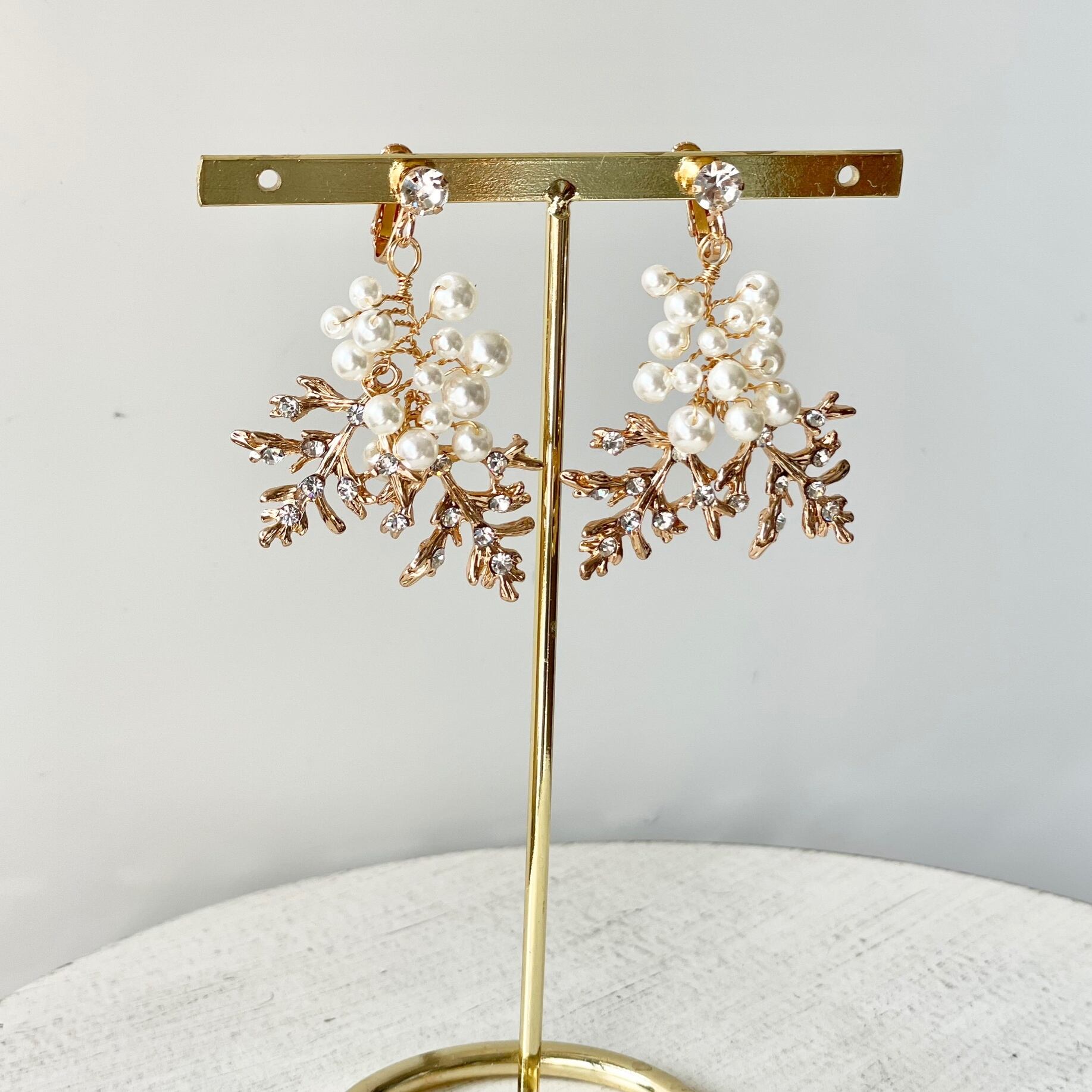 E-122 ウェディング アクセサリー【小枝 ブランチ パール イヤリング】ブライダル