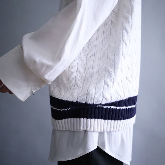 white v-neck children's cable knit vest