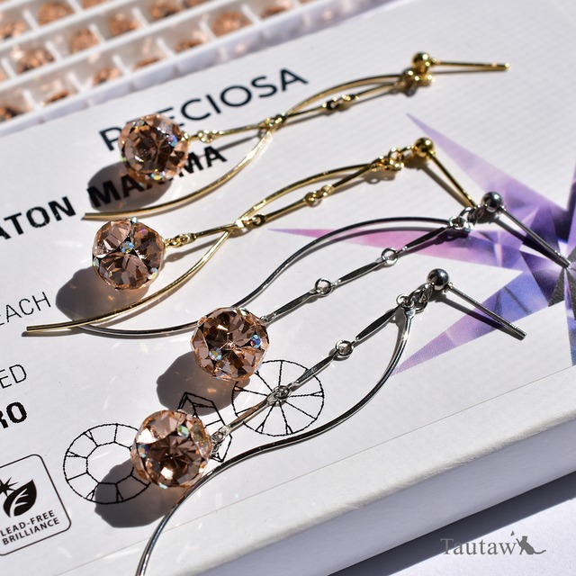 【LIGHT PEACH／ライトピーチ】球体ミラーボール ピアス／イヤリング（PRECIOSA使用）