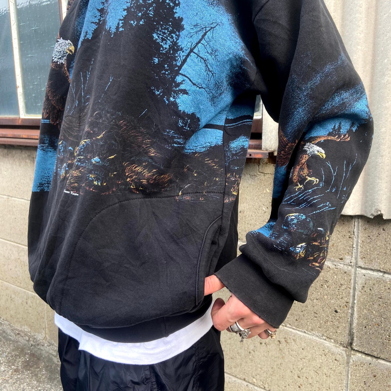 ART UNLIMITED SPORTSWEAR USA製 鷹 全面プリント アニマルプリント 